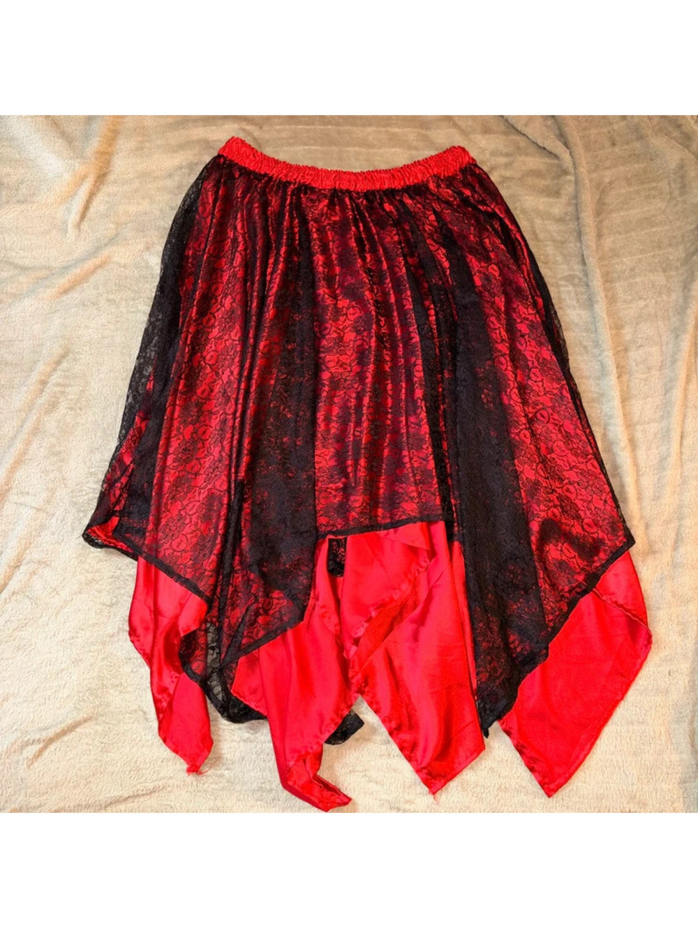 Goth, vampire red and black lace asymmetrical skirt